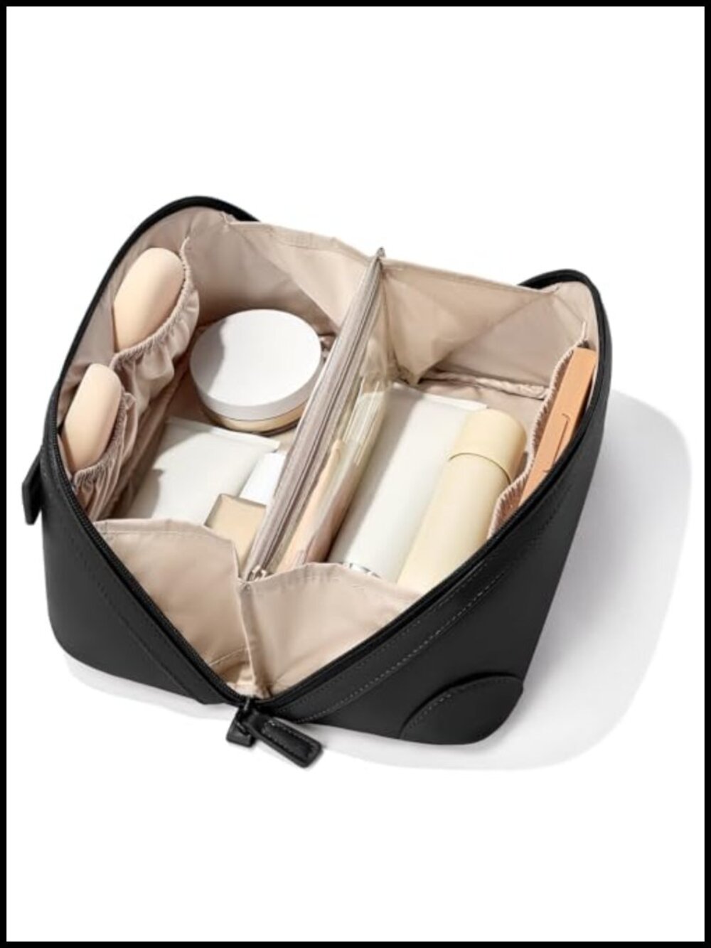 Large Capacity Waterproof PU Leather Flat Open Cosmetic Bag for Travel